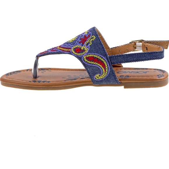 Denim embroidered T strap sandals - Picture 4 of 6